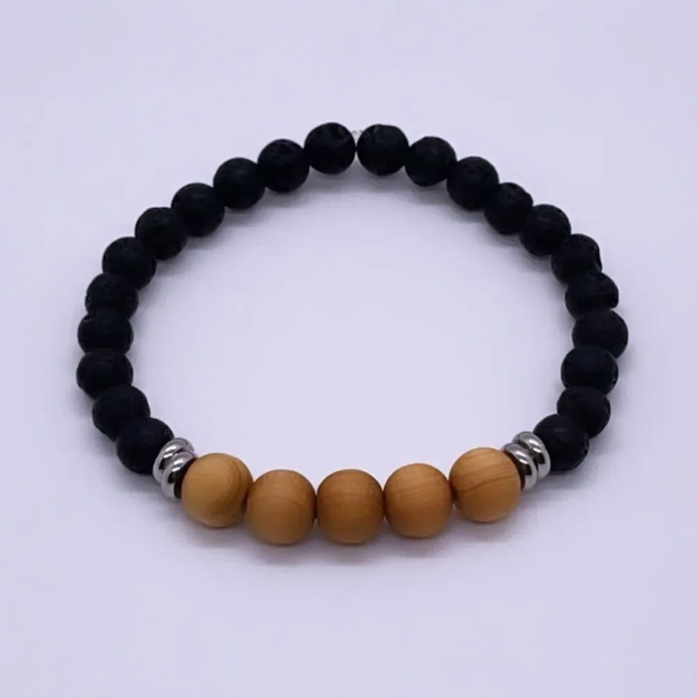 NWT Wool + Pepper Co. Mens Moon Rocks, Wood, Sterling Silver Bracelet